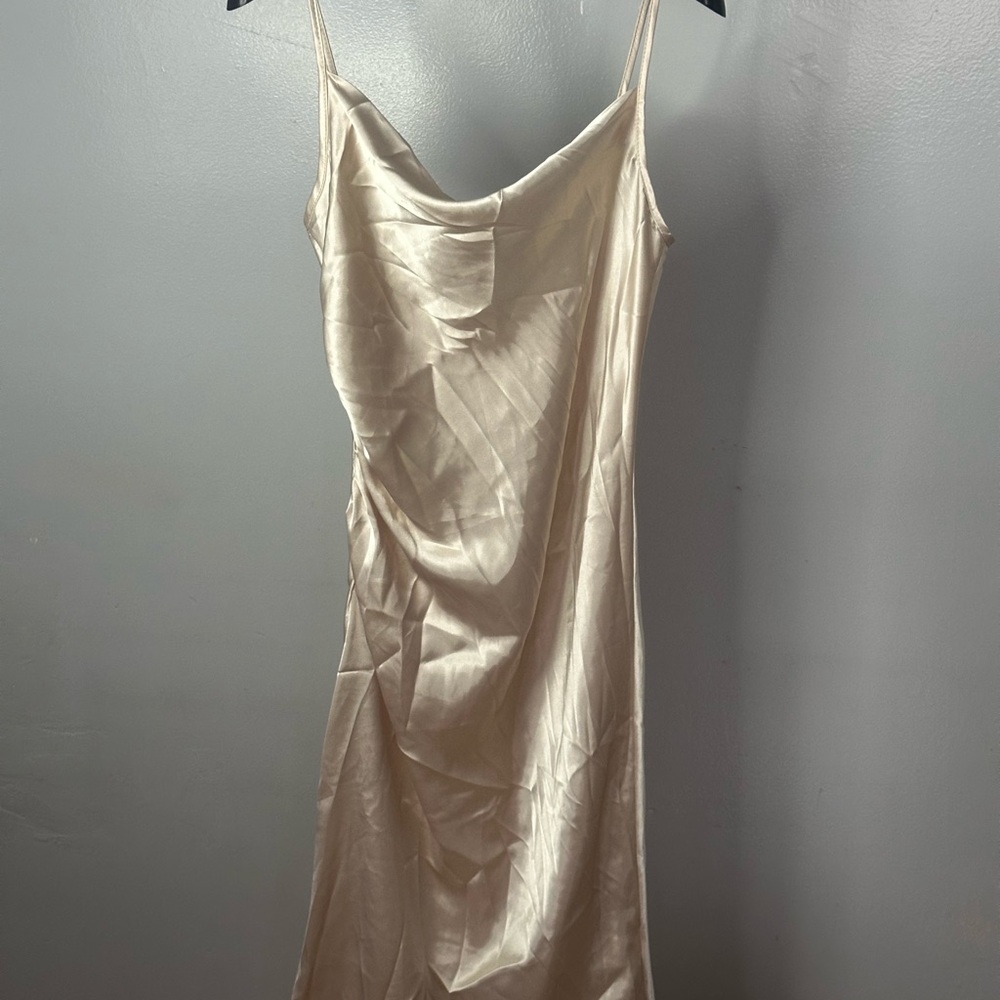Bebe Cream Satin Slip Dress